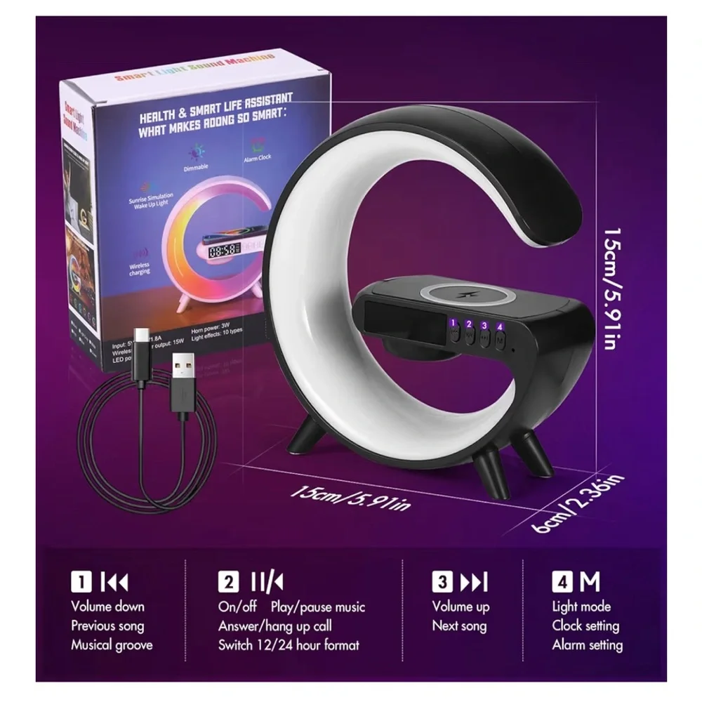 ⏰LED Table lamp Clock /Speaker Phone Charger - Picture 4 of 7